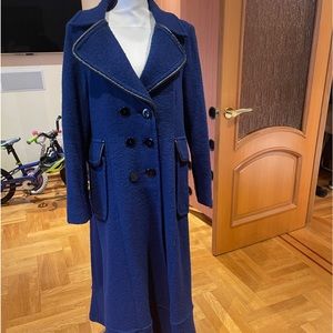 Nanette Lepore women’s long bright blue boucle trench coat Sz 14